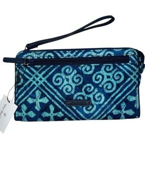 Vera Bradley Iconic RFID Front Zip Blue Print Wallet/Wristlet NWT